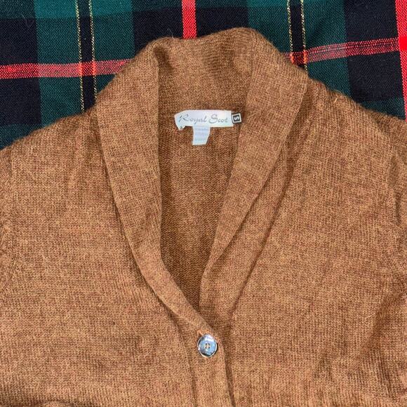 Royal Scot S Alpaca Blend Heather Brown Shawl Collar Cardigan Sweater w/ Pockets - Picture 2 of 6